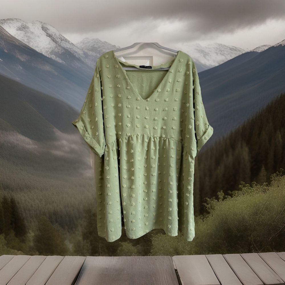 Emory Rose 5X Fits 4X Adorable Sage Green Babydoll Style Top V Neck